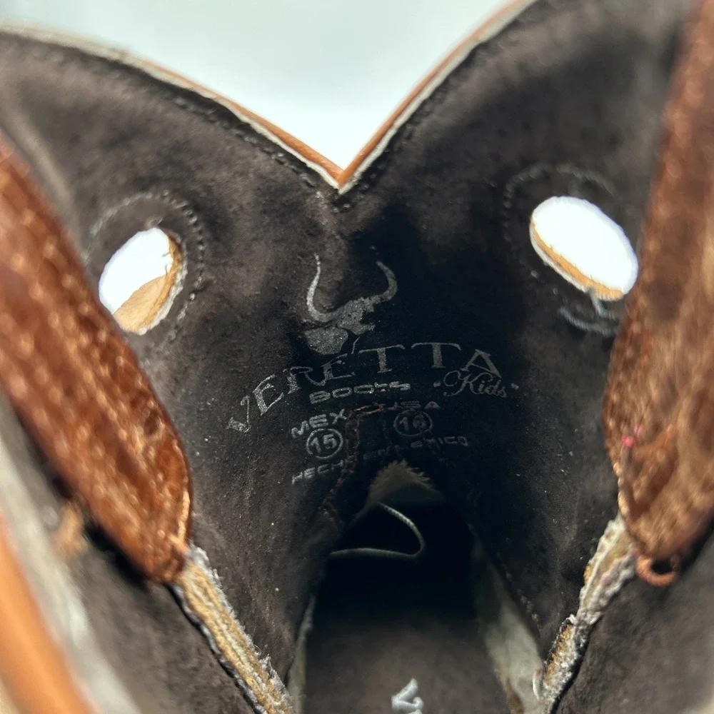 Veretta Boots Kids‎ Size 15 Western Leather Brown Embroidered Cowboy Kidcore